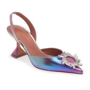 Amina Muaddi Begum crystal iridescent slingback pumps 36.5=6.5